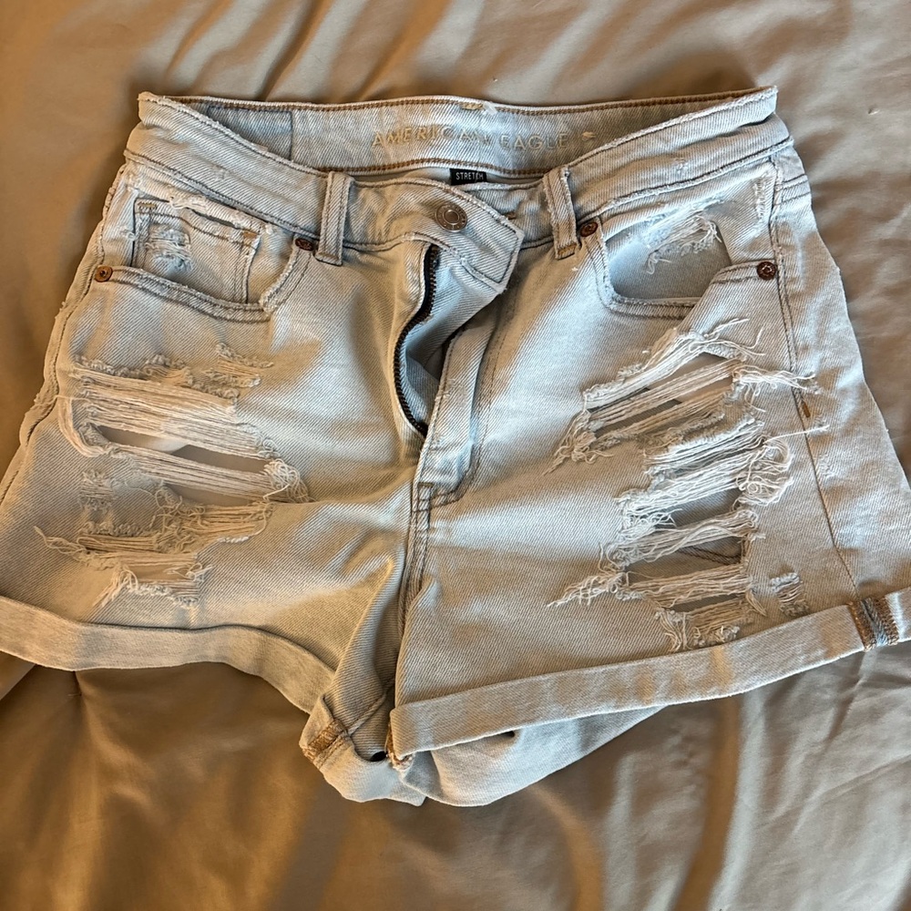 American Eagle Outfitters Light Blue Ripped Jean Shorts